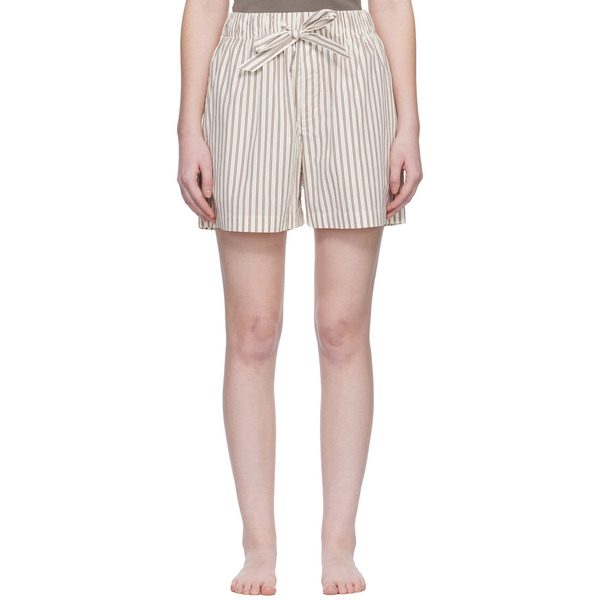  Tekla Off-white & Brown Poplin Pyjama Shorts 