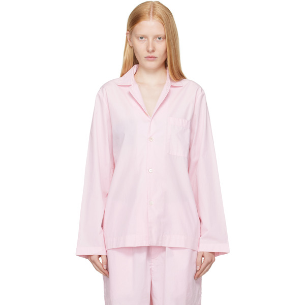  Tekla Pink Poplin Long-sleeved Pyjama Shirt 