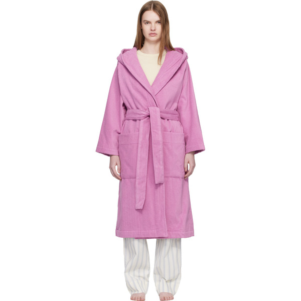  Tekla Pink Terry Hooded Bathrobe 