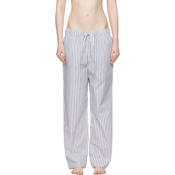  Tekla White & Blue Poplin Pyjama Pants 