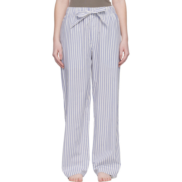  Tekla White & Blue Poplin Pyjama Pants 