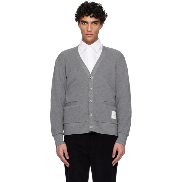  Thom Browne Gray V Neck Cardigan 