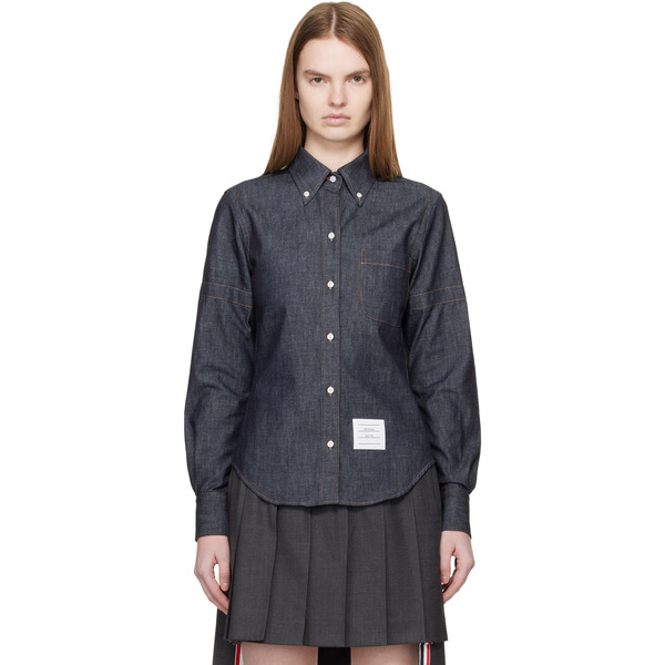  Thom Browne Navy Classic Point Collar Denim Shirt 