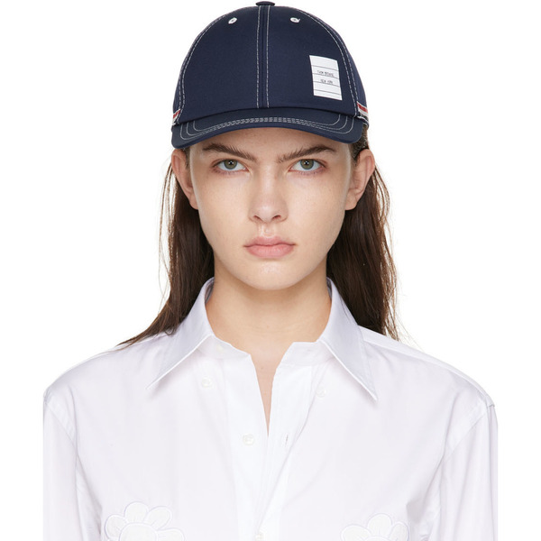  Thom Browne Navy Contrast Stitch Baseball Cap 