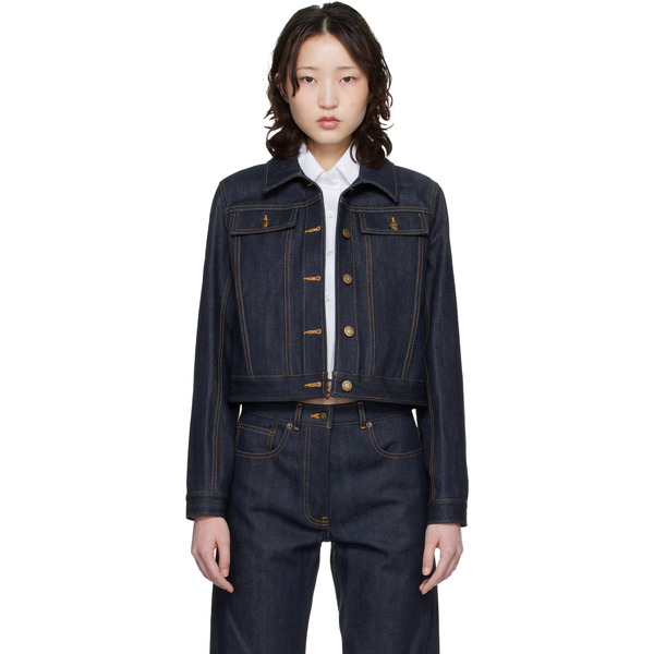  Thom Browne Navy Shrunken Selvedge Denim Jacket 