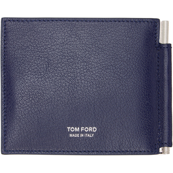  Tom Ford Navy Elongated T Line Money Clip Wallet 