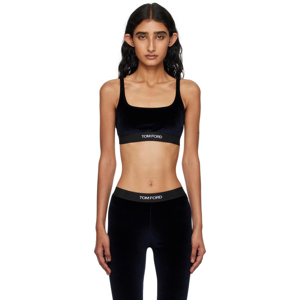  Tom Ford Navy Stretch Lustrous Velour Signature Bralette 