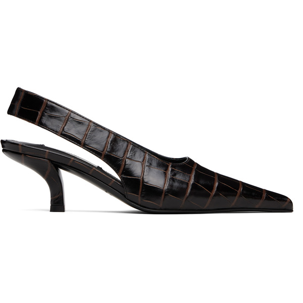  Toteme Brown Classic Croco-embossed Slingback Heels 