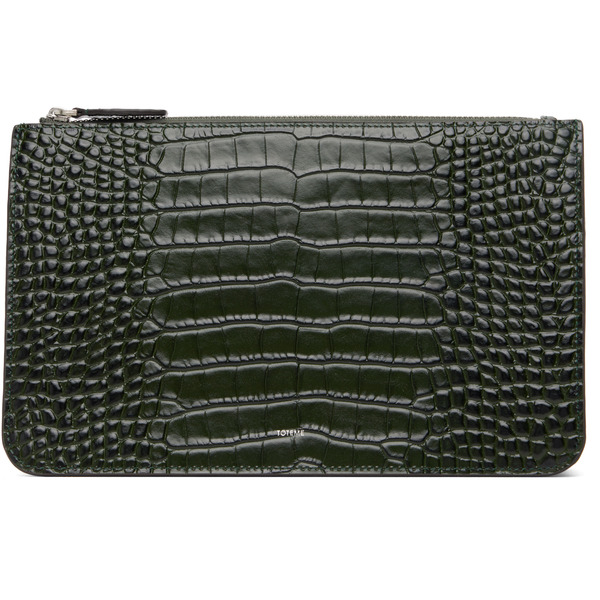  Toteme Green Threefold Croco-embossed Clutch 