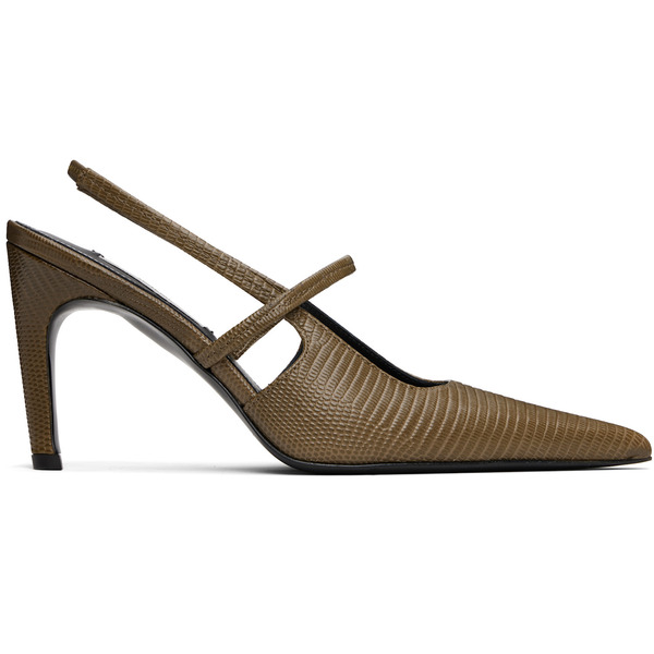  Toteme Khaki Lizard-embossed Stiletto Slingback Heels 