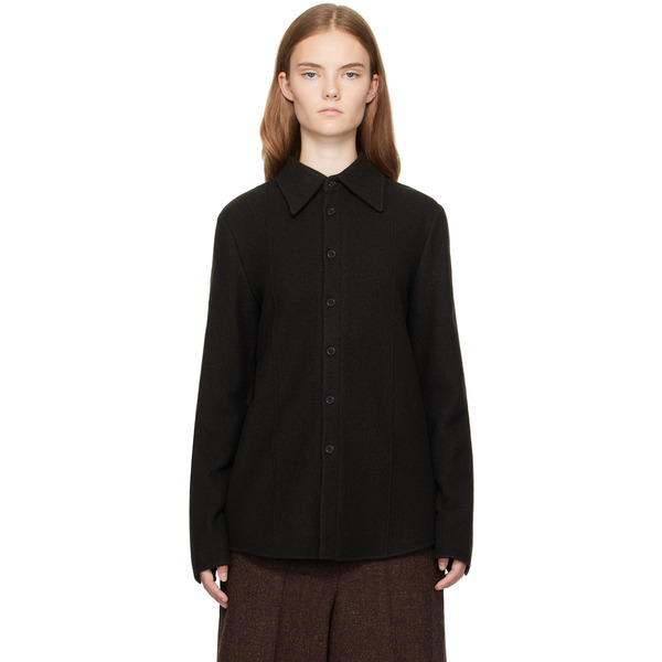  Umber Postpast Brown Slim Fit Wool Felted Shirt 