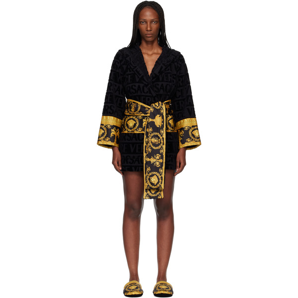  Versace Black 'i Heart Baroque' Short Bathrobe 
