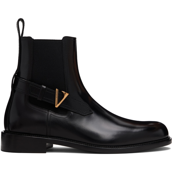  Versace Black V Leather Chelsea Boots 