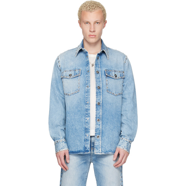  Versace Blue Studded Denim Shirt 