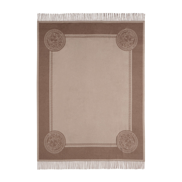  Versace Brown Icon Silk Cashmere-blend Fringed Blanket 