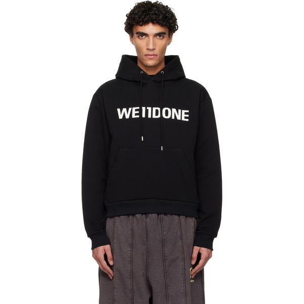  We11done Black Basic Logo Fitted Hoodie 