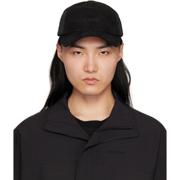  We11done Black Logo Embroidery Suede Cap 