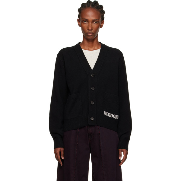  We11done Black Pocket Logo Knit Cardigan 