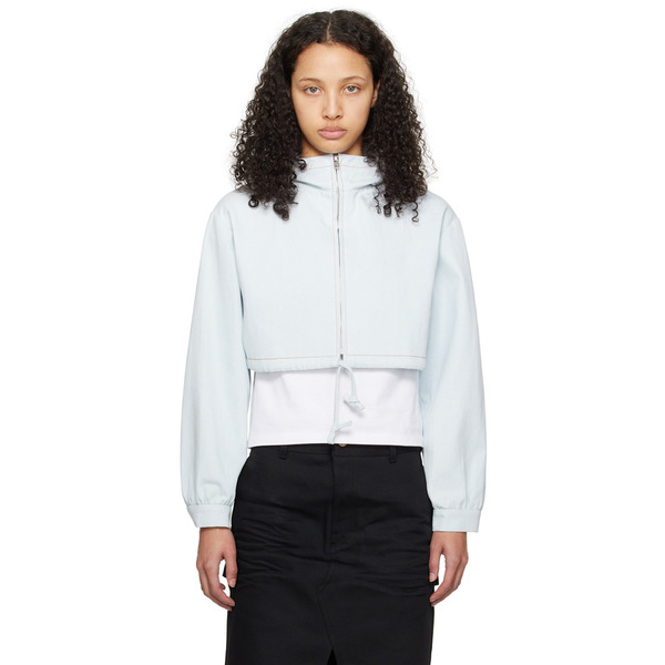  We11done Blue Cropped Denim Hoodie 