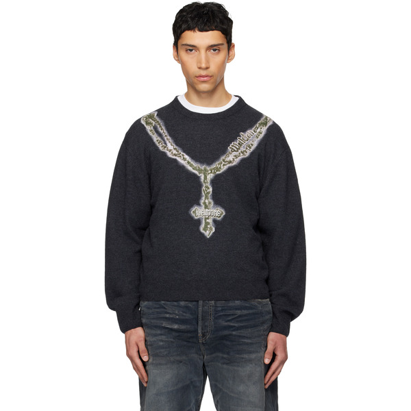  We11done Gray Cross Necklace Sweater 
