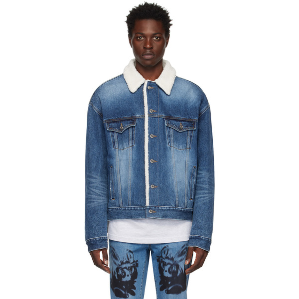  We11done Navy Oversized Faux-shearling Denim Jacket 