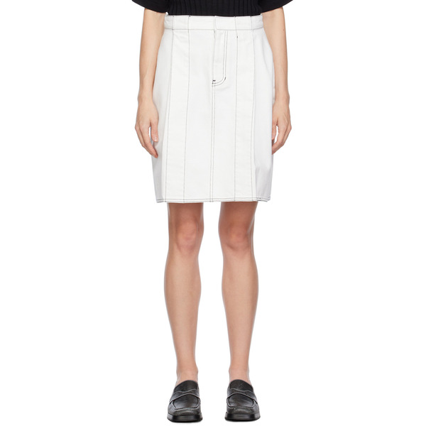  We11done White Tucked Denim Miniskirt 