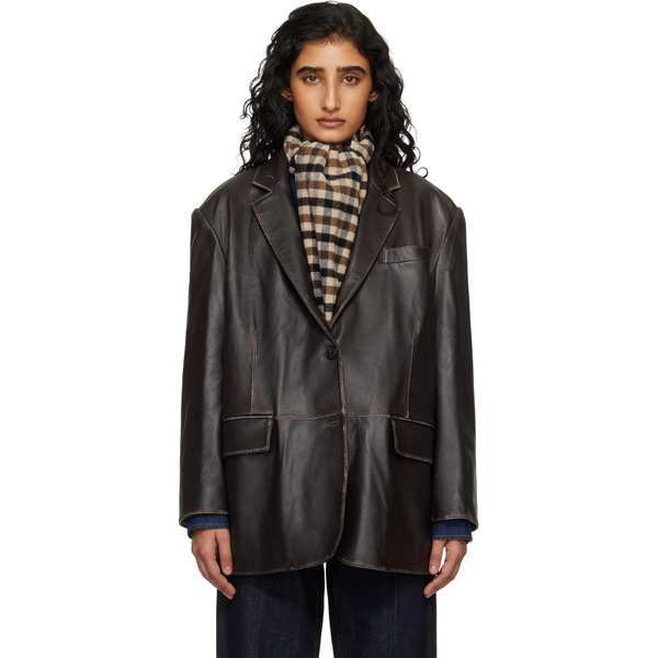  Weekend Max Mara Brown Pila Leather Blazer 