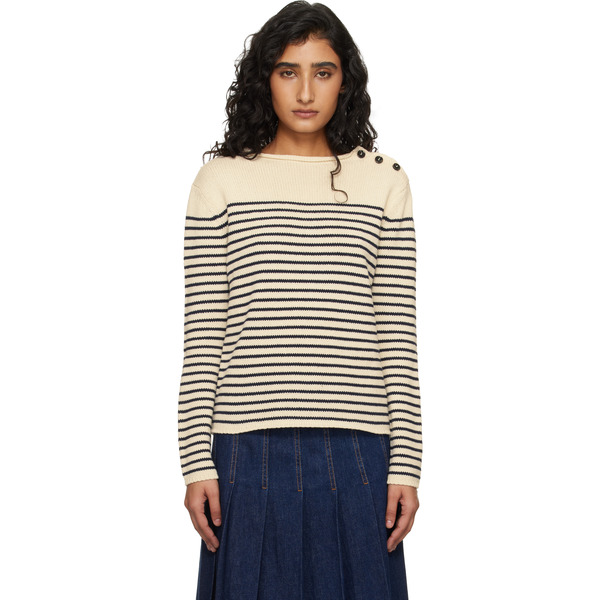  Weekend Max Mara Off-white & Navy Wkdquadro Sweater 