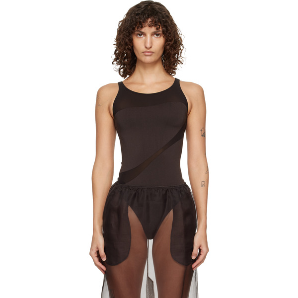  Wolford Brown Shade Sleeveless String Bodysuit 