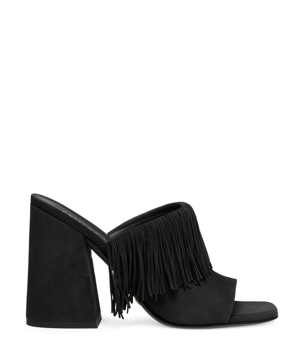  Stuart Weitzman Tia Fringe 100 Slide - Mujer  Negro 39.5 