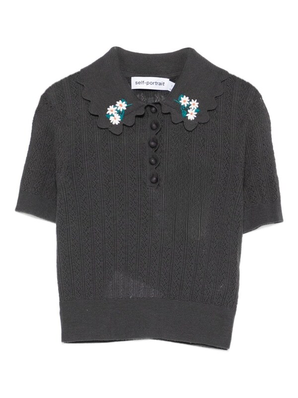  Self Portrait Self Portrait Wool Embroidered Polo Shirt 