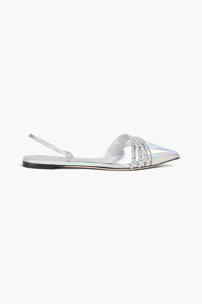  Giuseppe Zanotti - Stenty Argento Crystal-embellished Iridescent Slingback Point-toe Flats - Metallic - Eu 36 