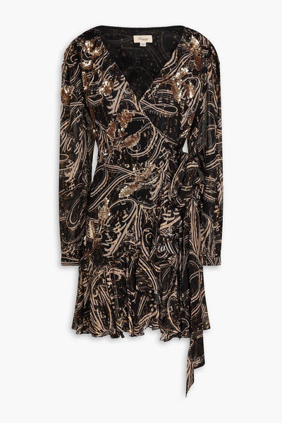  Temperley London - Silvana Printed Metallic Fil Coupé Silk-blend Chiffon Mini Wrap Dress - Black - Uk/au 6 